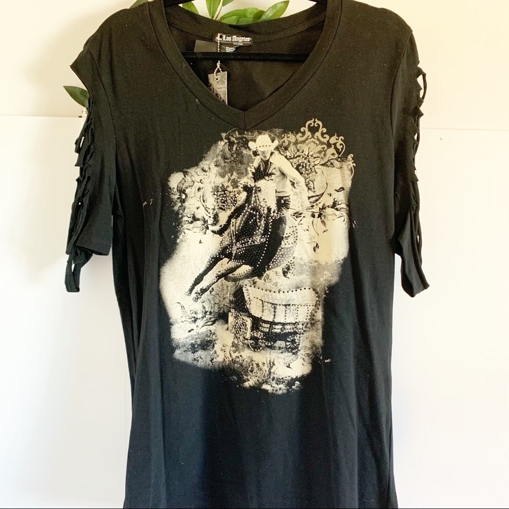 LA Bus Stop Bling Roper Cowgirl Shred Plus NWT Top - Picture 9 of 12